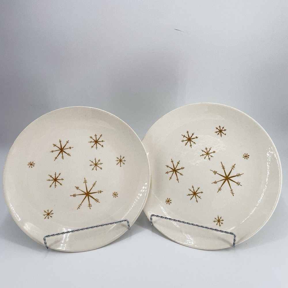 2 Mid Century Royal China Ironstone Star Glow MCM Atomic 10" Plate USA